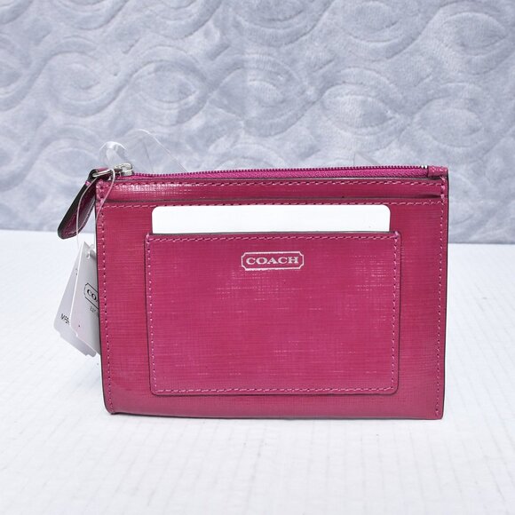 Coach F49966 Darcy Patent Leather Saffiano Magenta Medium Skinny Wallet - Picture 1 of 3
